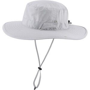 Unisex Light Grey 100% Nylon Wide Brim Boonie With Chin Strap Classic Bucket Hat